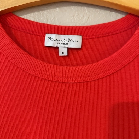 EUC Michael Stars Maude Power Shoulder Vibrant Coral Red Mini Dress - Picture 2 of 10